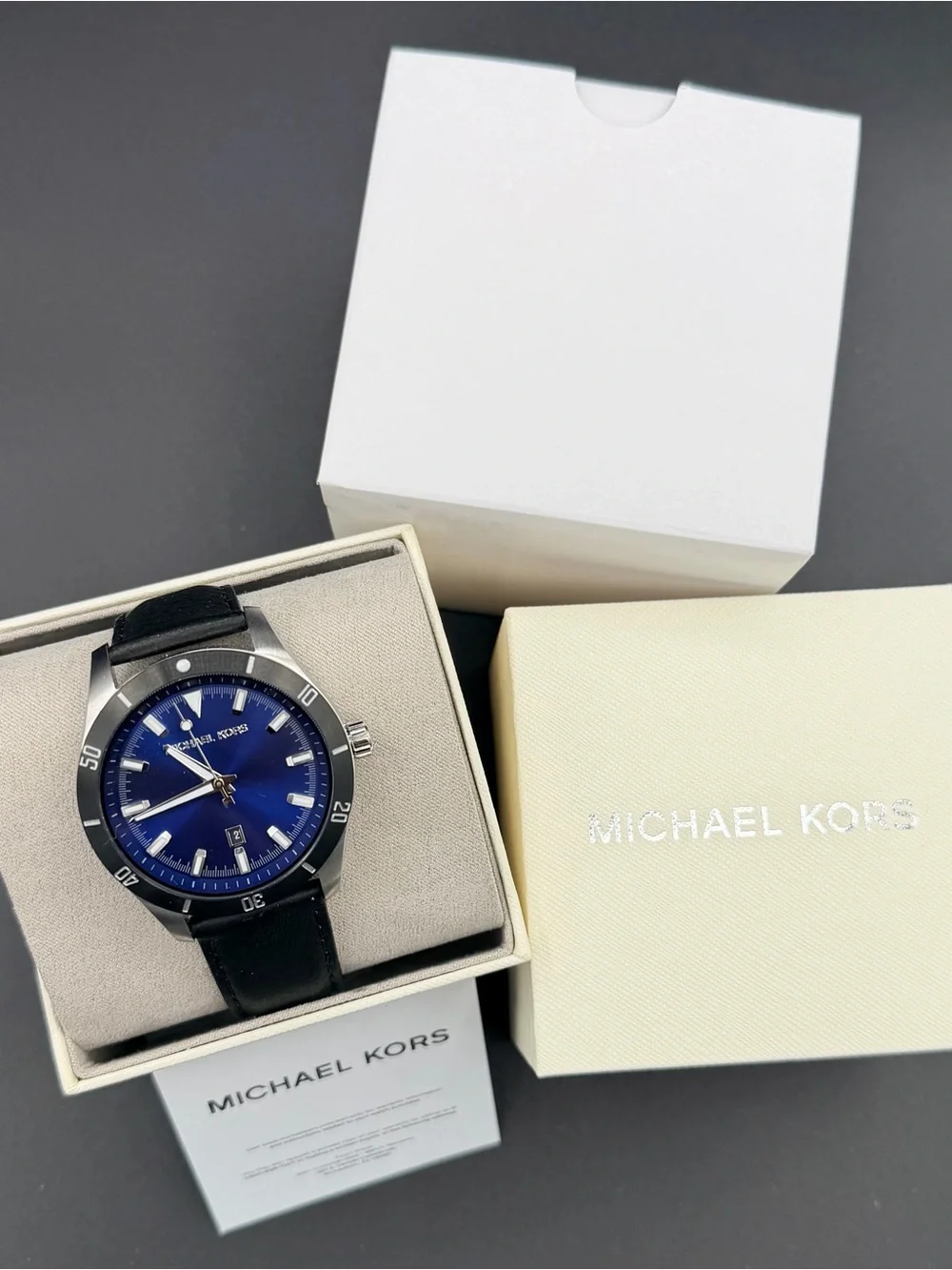 New With Tag Michael Kors Layton MK8854 Three-Hand Date Leather Watch